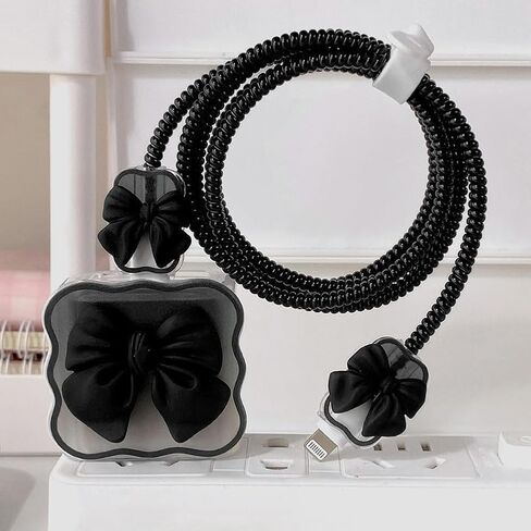 Compatible with iPhone 18w/20w Charger Cover Cute 3D Bow Clear Soft Charger Protector Kawaii Phone Accessories in Saudi Arabia
