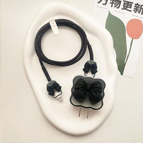Compatible with iPhone 18w/20w Charger Cover Cute 3D Bow Clear Soft Charger Protector Kawaii Phone Accessories in Saudi Arabia