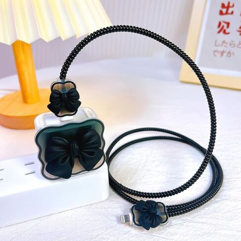 Compatible with iPhone 18w/20w Charger Cover Cute 3D Bow Clear Soft Charger Protector Kawaii Phone Accessories in Saudi Arabia