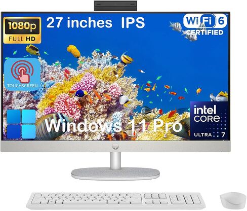 كمبيوتر مكتبي الكل في واحد بشاشة تعمل باللمس مقاس 27 بوصة من HP - وحدة معالجة مركزية Intel Ultra 7 155U (12 نواة) • شاشة FHD مضادة للتوهج • شاشة Micro-Edge ثلاثية الجوانب • Win 11 Pro • Wi-Fi 6 • لوحة مفاتيح وماوس سلكية (ذاكرة وصول عشوائي سعة 64 جيجابايت، in Saudi Arabia