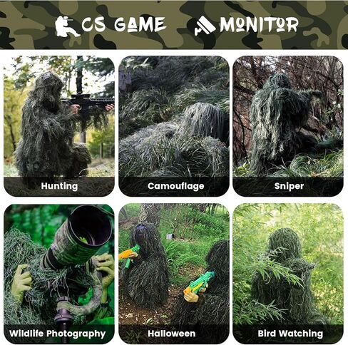 Ghillie Suit- 5 in 1 Ghillie Suit for Men, Including Jacket, Pants, Hood Camouflage Strap and Carry Bag, 3D Camouflage Hunting Apparel Suitable for Unisex Adults/Youth in Saudi Arabia