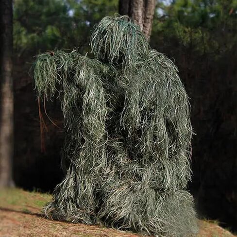 Ghillie Suit- 5 in 1 Ghillie Suit for Men, Including Jacket, Pants, Hood Camouflage Strap and Carry Bag, 3D Camouflage Hunting Apparel Suitable for Unisex Adults/Youth in Saudi Arabia