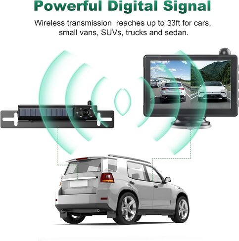 Solar Wireless Backup Camera 5'' HD Split-Screen Monitor Reversing Camera Stable Signal Dual Channel Back Up Kit Easy Installation Night Vision Waterproof Reverse Camera for Car RV Van SUV in Saudi Arabia