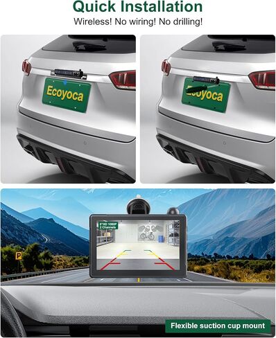 Solar Wireless Backup Camera 5'' HD Split-Screen Monitor Reversing Camera Stable Signal Dual Channel Back Up Kit Easy Installation Night Vision Waterproof Reverse Camera for Car RV Van SUV in Saudi Arabia