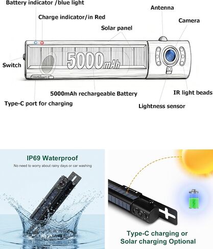 Solar Wireless Backup Camera 5'' HD Split-Screen Monitor Reversing Camera Stable Signal Dual Channel Back Up Kit Easy Installation Night Vision Waterproof Reverse Camera for Car RV Van SUV in Saudi Arabia