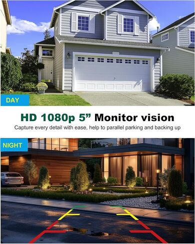 Solar Wireless Backup Camera 5'' HD Split-Screen Monitor Reversing Camera Stable Signal Dual Channel Back Up Kit Easy Installation Night Vision Waterproof Reverse Camera for Car RV Van SUV in Saudi Arabia