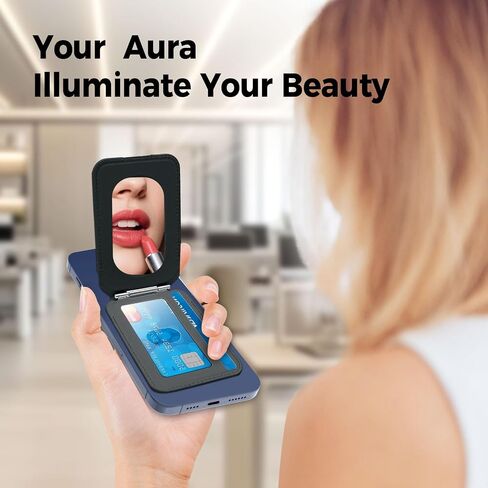 Magnetic Phone Wallet With Makeup mirror ，5 Card Holder with Adjustable Stand,RFID-Blocking Magsafe Wallet for iPhone 17/16/15/14/13/12 Pro Max Series Cases(Black) in Saudi Arabia