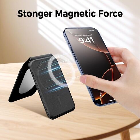 Magnetic Phone Wallet With Makeup mirror ，5 Card Holder with Adjustable Stand,RFID-Blocking Magsafe Wallet for iPhone 17/16/15/14/13/12 Pro Max Series Cases(Black) in Saudi Arabia