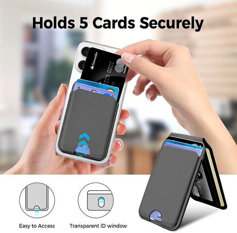 Magnetic Phone Wallet With Makeup mirror ，5 Card Holder with Adjustable Stand,RFID-Blocking Magsafe Wallet for iPhone 17/16/15/14/13/12 Pro Max Series Cases(Black) in Saudi Arabia