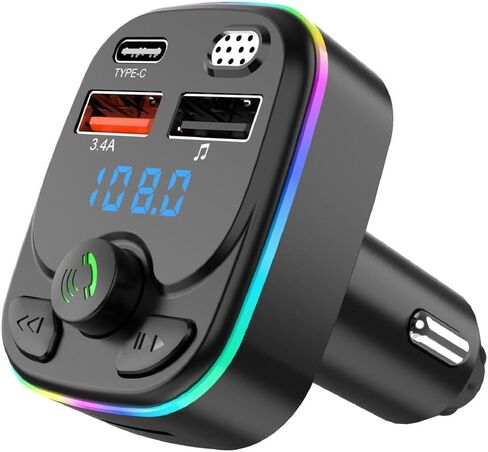 Car Bluetooth Adapter with FM Frequency Digital Display & USB Fast Charging - Supports MP3 Players, Hands-Free Calling, and More in Saudi Arabia