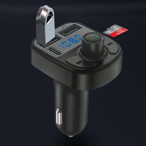Car Bluetooth Adapter with FM Frequency Digital Display & USB Fast Charging - Supports MP3 Players, Hands-Free Calling, and More in Saudi Arabia