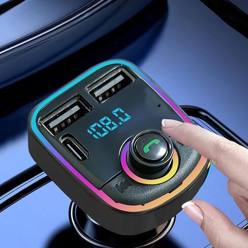 Car Bluetooth Adapter with FM Frequency Digital Display & USB Fast Charging - Supports MP3 Players, Hands-Free Calling, and More in Saudi Arabia