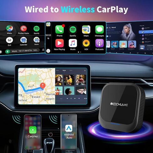 محول CarPlay & Android Auto اللاسلكي، محول سلكي إلى لاسلكي لأجهزة iPhone وAndroid، 5G WiFi/BT 5.0، التوصيل والتشغيل، التنقل في الوقت الحقيقي، للسيارات المزودة بـ CarPlay السلكي in Kuwait
