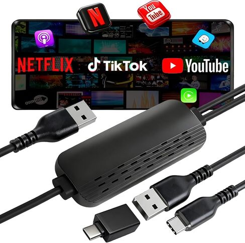 محول CarPlay لاسلكي 3 في 1 مع بث الفيديو، ونسخ الشاشة والشحن السريع، يمكّن Net-Flix/YouTube/TikTok عبر اتصال سلكي، التوصيل والتشغيل لأجهزة i-Phone وAndroid in Kuwait
