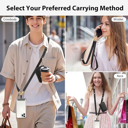 MoKo Clip And Go Strap Phone Lanyard, Leather Cell Phone Strap with Zippered Wallet Pouch, Adjustable & Detachable Universal Crossbody Phone Lanyard Compatible with Most Smartphones, Black in Saudi Arabia