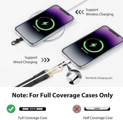 MoKo Clip And Go Strap Phone Lanyard, Leather Cell Phone Strap with Zippered Wallet Pouch, Adjustable & Detachable Universal Crossbody Phone Lanyard Compatible with Most Smartphones, Black in Saudi Arabia