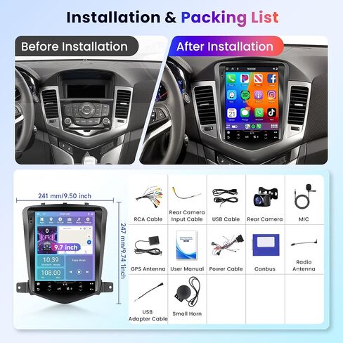 8Core 6G+128G Android Upgrade Car Radio for Chevrolet Chevy Cruze J300 2009-2015, Rimoody 9.7 Inch 1024 * 600 HD IPS Tesla Style Touchscreen Wireless Carplay Andriod Auto Backup Camera GPS 5G WiFi FM in Saudi Arabia
