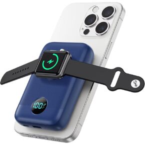 شاحن محمول مغناطيسي لهاتف iPhone، بنك طاقة 10800 مللي أمبير 4 في 1 مع شاحن iWatch، حزمة بطارية شحن سريع 25 وات PD لسلسلة Magsafe، iPhone 17/16/15/14/13/12، ساعة Apple، أساسيات السفر، وردي in Kuwait