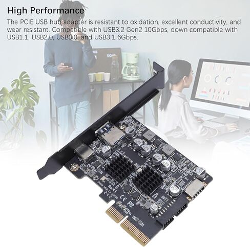 بطاقة توسيع PCIe إلى USB3.2، محول PCIe3.0 USB3.2 Gen2 بسرعة 10 جيجابت في الثانية مع منافذ USB من النوع A من النوع E، لأجهزة الكمبيوتر المكتبية 7 8 10 in Kuwait