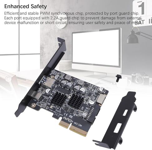 بطاقة توسيع PCIe إلى USB3.2، محول PCIe3.0 USB3.2 Gen2 بسرعة 10 جيجابت في الثانية مع منافذ USB من النوع A من النوع E، لأجهزة الكمبيوتر المكتبية 7 8 10 in Kuwait