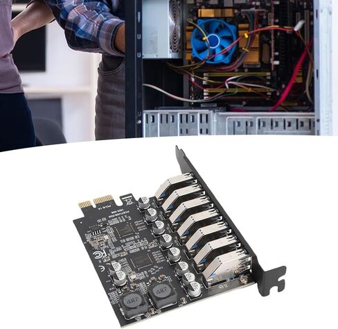 بطاقة PUSOKEI PCIE USB 3.2، بطاقة توسيع PCI Express إلى USB3.2 GEN1 ذات 7 منافذ، بطاقة توسيع USB 3.0 PCIE عالية السرعة 5 جيجابت في الثانية لنظام Wins 10 11 وLinux وOS X in Kuwait