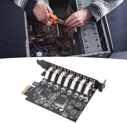 بطاقة PUSOKEI PCIE USB 3.2، بطاقة توسيع PCI Express إلى USB3.2 GEN1 ذات 7 منافذ، بطاقة توسيع USB 3.0 PCIE عالية السرعة 5 جيجابت في الثانية لنظام Wins 10 11 وLinux وOS X in Kuwait