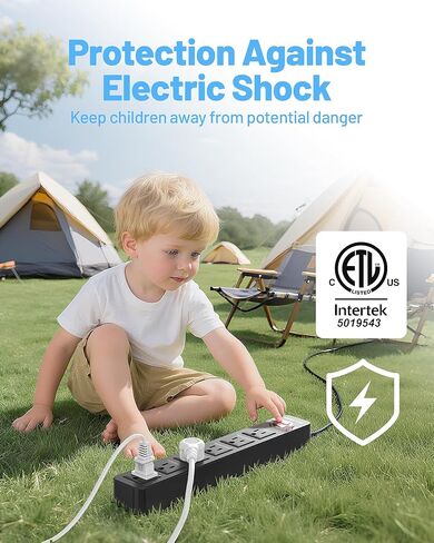 شريط طاقة مقاوم للماء خارجي بطول 65 قدمًا - مدرج في قائمة ETL، واقي من التيار المتردد المقاوم للطقس مع 6 منافذ تيار متردد، حماية 1700J، سلك تمديد مقاوم للماء IPX4 لأضواء عيد الميلاد، والتخييم، وحمام السباحة، أسود in Kuwait