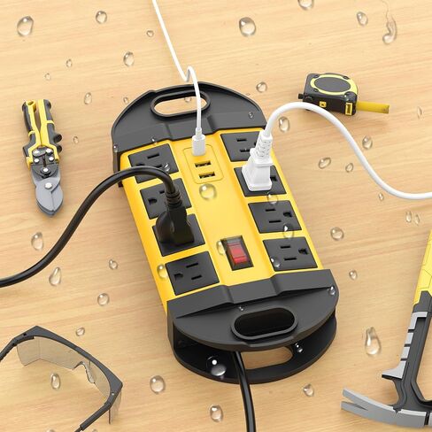 HHSOET في الهواء الطلق مانعة لتسرب الماء 8 منافذ قطاع الطاقة، IPX6 حامي عرام للماء، 2 USB-A 1 منافذ USB-C، سلك تمديد 6 قدم للفناء في الهواء الطلق حديقة الشرفة المرآب in Kuwait