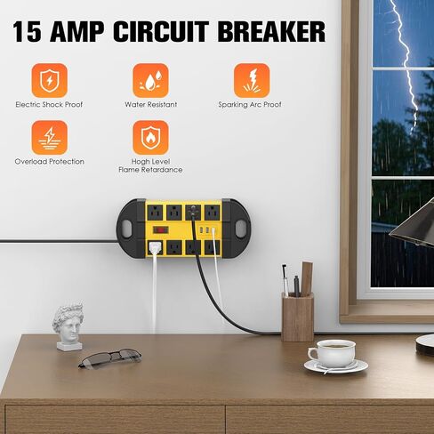 HHSOET في الهواء الطلق مانعة لتسرب الماء 8 منافذ قطاع الطاقة، IPX6 حامي عرام للماء، 2 USB-A 1 منافذ USB-C، سلك تمديد 6 قدم للفناء في الهواء الطلق حديقة الشرفة المرآب in Kuwait