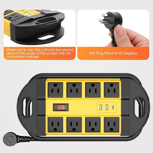 HHSOET في الهواء الطلق مانعة لتسرب الماء 8 منافذ قطاع الطاقة، IPX6 حامي عرام للماء، 2 USB-A 1 منافذ USB-C، سلك تمديد 6 قدم للفناء في الهواء الطلق حديقة الشرفة المرآب in Kuwait