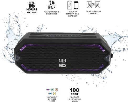 Altec Lansing - HydraJolt Wireless Bluetooth Speaker, Waterproof Portable Speakers with Built in Phone Charger and Lights, Everything Proof Outdoor, Shockproof, Snowproof, 16 Hours Playtime in Saudi Arabia