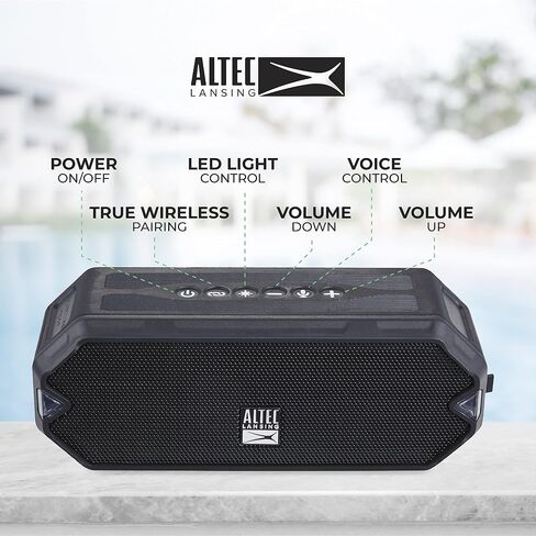 Altec Lansing - HydraJolt Wireless Bluetooth Speaker, Waterproof Portable Speakers with Built in Phone Charger and Lights, Everything Proof Outdoor, Shockproof, Snowproof, 16 Hours Playtime in Saudi Arabia