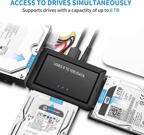 محول IDE إلى USB 3.0، محول USB C إلى SATA/IDE لمحرك الأقراص الصلبة SSD مقاس 2.5/3.5 بوصة، مع مصدر طاقة، محول USB إلى SATA IDE لاستعادة بيانات الكمبيوتر المحمول/الكمبيوتر الشخصي ونقلها (01) in Kuwait