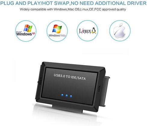 محول IDE إلى USB 3.0، محول USB C إلى SATA/IDE لمحرك الأقراص الصلبة SSD مقاس 2.5/3.5 بوصة، مع مصدر طاقة، محول USB إلى SATA IDE لاستعادة بيانات الكمبيوتر المحمول/الكمبيوتر الشخصي ونقلها (01) in Kuwait