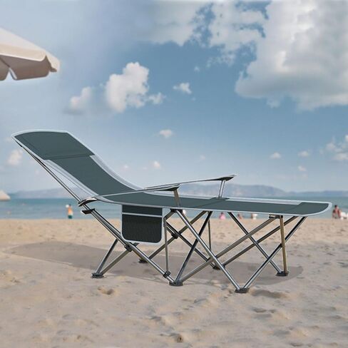 Folding Beach Chair Recliner for Adults - Heavy Duty 300lbs Camping Chair with Adjustable Backrest & Footrest, Portable Outdoor Lounge Chair for Backyard, Fishing, Travel in Saudi Arabia