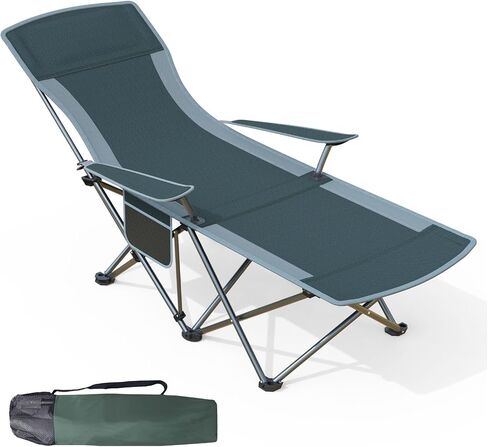 Folding Beach Chair Recliner for Adults - Heavy Duty 300lbs Camping Chair with Adjustable Backrest & Footrest, Portable Outdoor Lounge Chair for Backyard, Fishing, Travel in Saudi Arabia