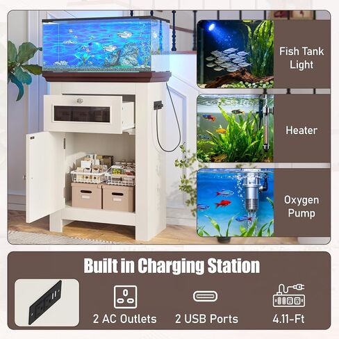 BESTTOONE 20-29 Gallon Fish Tank Stand: Aquarium Stand with Shelves for Fish Tank Accessories Storage & Potted Plant Stand 2 Tier Wood Heavy Duty Metal Frame Turtle | Reptile Terrarium Stand Rustic in Saudi Arabia
