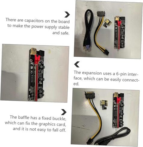 jojofuny 6 مجموعات Pci-e Riser محول بطاقة إلى Gpu تمديد كابل USB بطاقة الرسومات موصل نقل البيانات مستقرة للتعدين والبناء in Kuwait