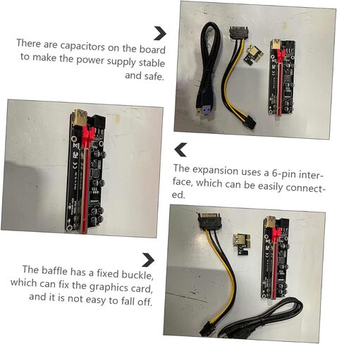 6 مجموعات من Housoutil دبوس Pci-e Gpu Riser محول بطاقة موسع لجهاز التعدين مزود طاقة ثابت مشبك ثابت لملاءمة آمنة in Saudi Arabia