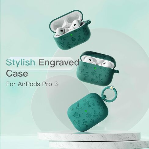 حافظة لجهاز AirPods Pro 3 (2025) غطاء حماية من السيليكون الناعم المقاوم للصدمات منقوش عليه زهور DamonLight مع قلم تنظيف وسلسلة مفاتيح زهرية لجهاز Apple Airpods Pro الجيل الثالث (وردي) in Kuwait