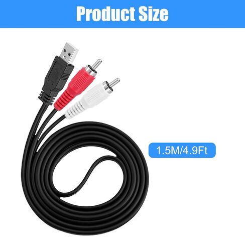 USB to RCA Adapter, 59 Inch USB Male to 2 RCA Male Audio Cable Converter Left Right Audio Channel Cable for Most DVD Player Power Amplifier Laptop PC Television AV Adapter Cord in Kuwait