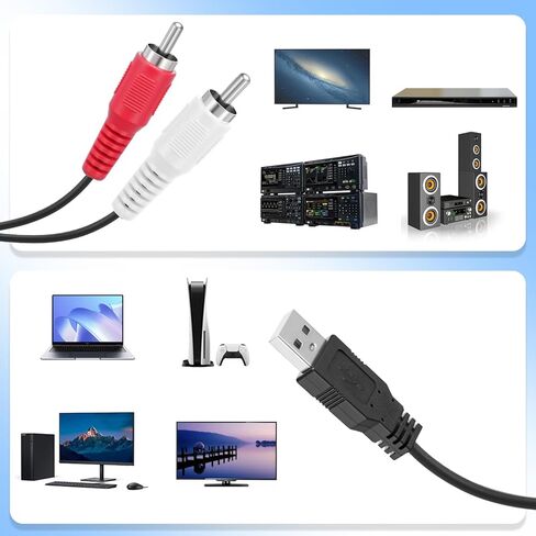 USB to RCA Adapter, 59 Inch USB Male to 2 RCA Male Audio Cable Converter Left Right Audio Channel Cable for Most DVD Player Power Amplifier Laptop PC Television AV Adapter Cord in Kuwait