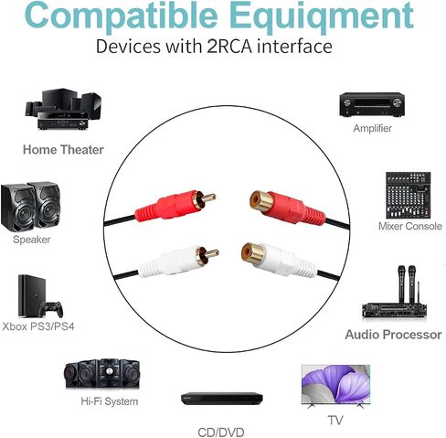 2 RCA Cable,Gold Plated 2 RCA Male to Female Stereo Audio Extension Cable (3m) in Kuwait
