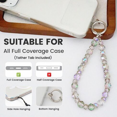 Phone Charm Strap, Stylish Crystal Beaded Lanyard with Tether Tab &Metal Buckle for Cellphone, Wrist Keychain for Car Keys with D Ring for Women. in Kuwait