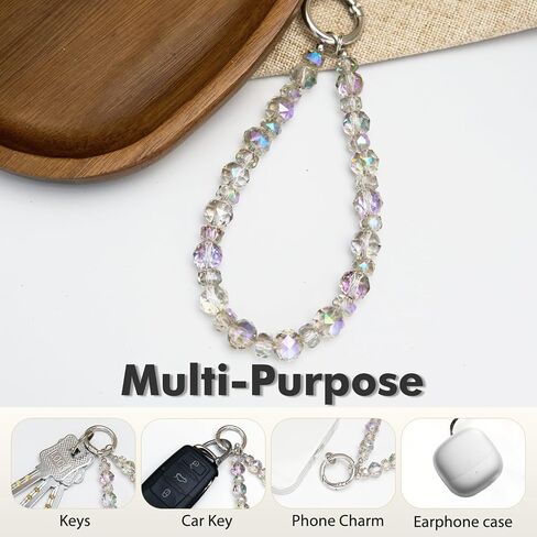 Phone Charm Strap, Stylish Crystal Beaded Lanyard with Tether Tab &Metal Buckle for Cellphone, Wrist Keychain for Car Keys with D Ring for Women. in Kuwait