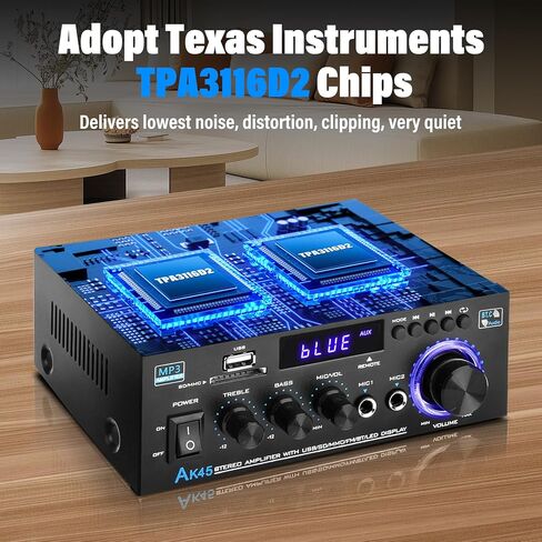 AK45 Stereo Audio Amplifier,300W Home 2 Channel Wireless Bluetooth 5.0 Power Amplifier System, Home Amplifiers FM Radio, USB, SD Card, with Remote Control Home Theater Audio Stereo System in Saudi Arabia