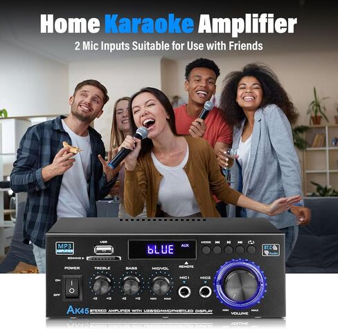 AK45 Stereo Audio Amplifier,300W Home 2 Channel Wireless Bluetooth 5.0 Power Amplifier System, Home Amplifiers FM Radio, USB, SD Card, with Remote Control Home Theater Audio Stereo System in Saudi Arabia