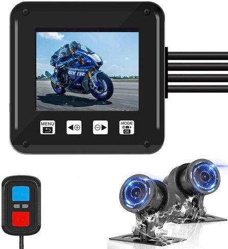 كاميرا VSYSTO WiFi للدراجات النارية Dash Cam HD 1080P أمامية وخلفية، مسجل فيديو رقمي مقاوم للماء مع أجهزة استشعار ضغط الإطارات، جهاز تحكم عن بعد بشاشة عرض إلكترونية، نظام تحديد المواقع العالمي (GPS)، مراقبة وقوف السيارات (أسود بدون شاشة) in Kuwait