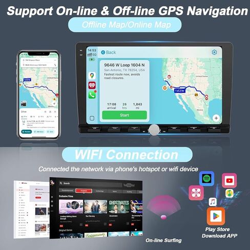 [4+64 جيجابايت] 9 بوصة ستيريو سيارة مزدوج Din Android 15 Apple CarPlay Android Auto Radio، 9 بوصة IPS 1280 * 720 شاشة لمس مع GPS، بلوتوث 5.2 راديو FM DSP صوت 1080P كاميرا احتياطية، واي فاي Google Play in Kuwait