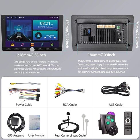 [4+64 جيجابايت] 9 بوصة ستيريو سيارة مزدوج Din Android 15 Apple CarPlay Android Auto Radio، 9 بوصة IPS 1280 * 720 شاشة لمس مع GPS، بلوتوث 5.2 راديو FM DSP صوت 1080P كاميرا احتياطية، واي فاي Google Play in Kuwait